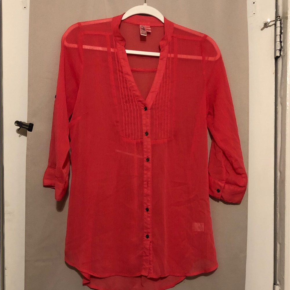 Women's Red Button-Up Blouse